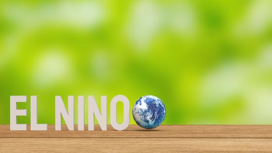 The words El Nino next to a small image of the planet Earth.