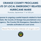 Graphic from the County of Orange announcing a local emergency related to Hurricane Marie. As of Thursday, September 17 at 3 p.m., the County has proclaimed a local emergency related to Hurricane Marie